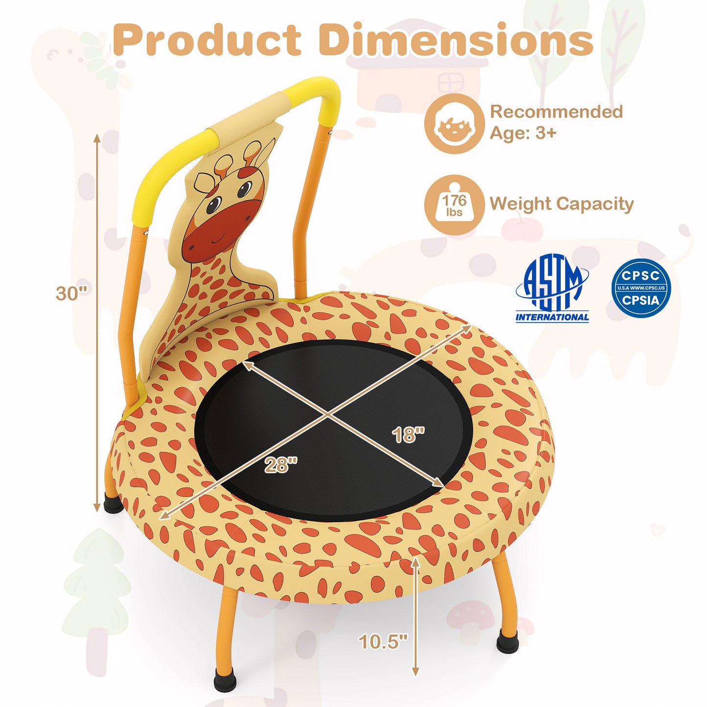 Mini Trampoline For Toddlers, Foam Padded Handle, Safety Cover, Orange Trampolines at Gallery Canada