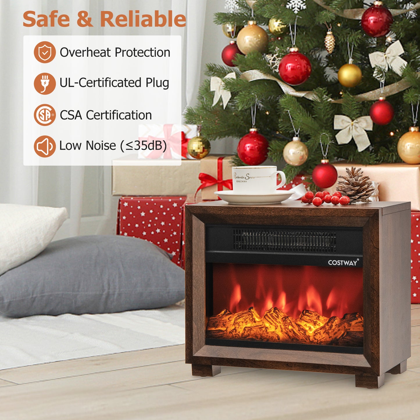 Mini Wooden Tabletop Fireplace, Realistic Flame Effect, Brown Fireplaces at Gallery Canada