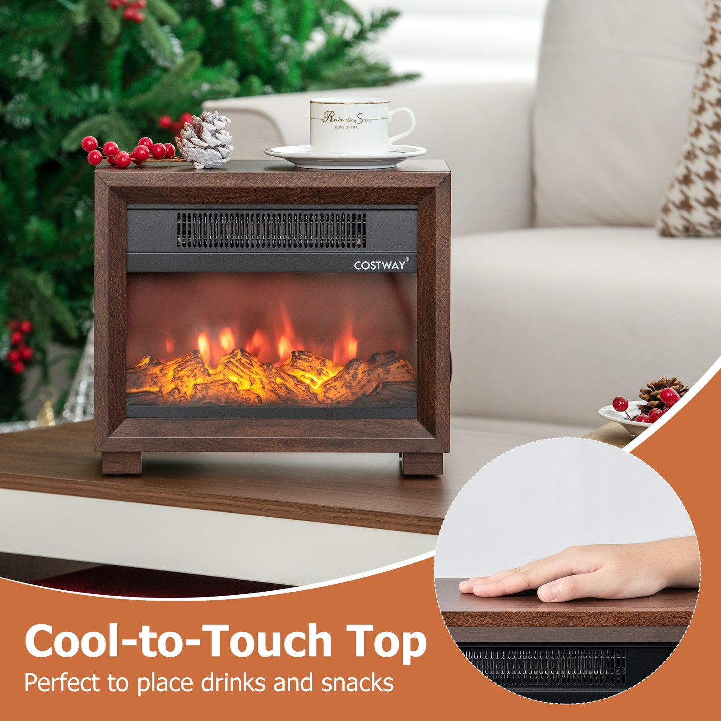 Mini Wooden Tabletop Fireplace, Realistic Flame Effect, Brown Fireplaces at Gallery Canada