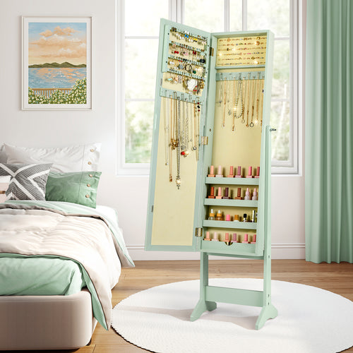 Mirrored Standing Jewelry Cabinet Storage Box, Green
