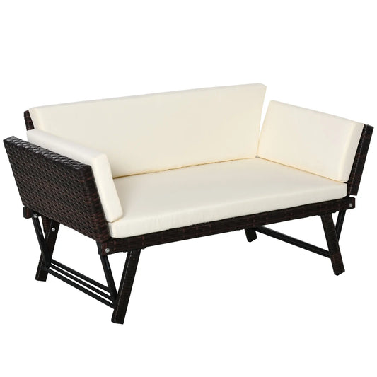 Convertible Rattan Sofa Bed Chaise Lounge With Cushion, Brown Patio Furniture Sets Cream and Brown at Gallery Canada