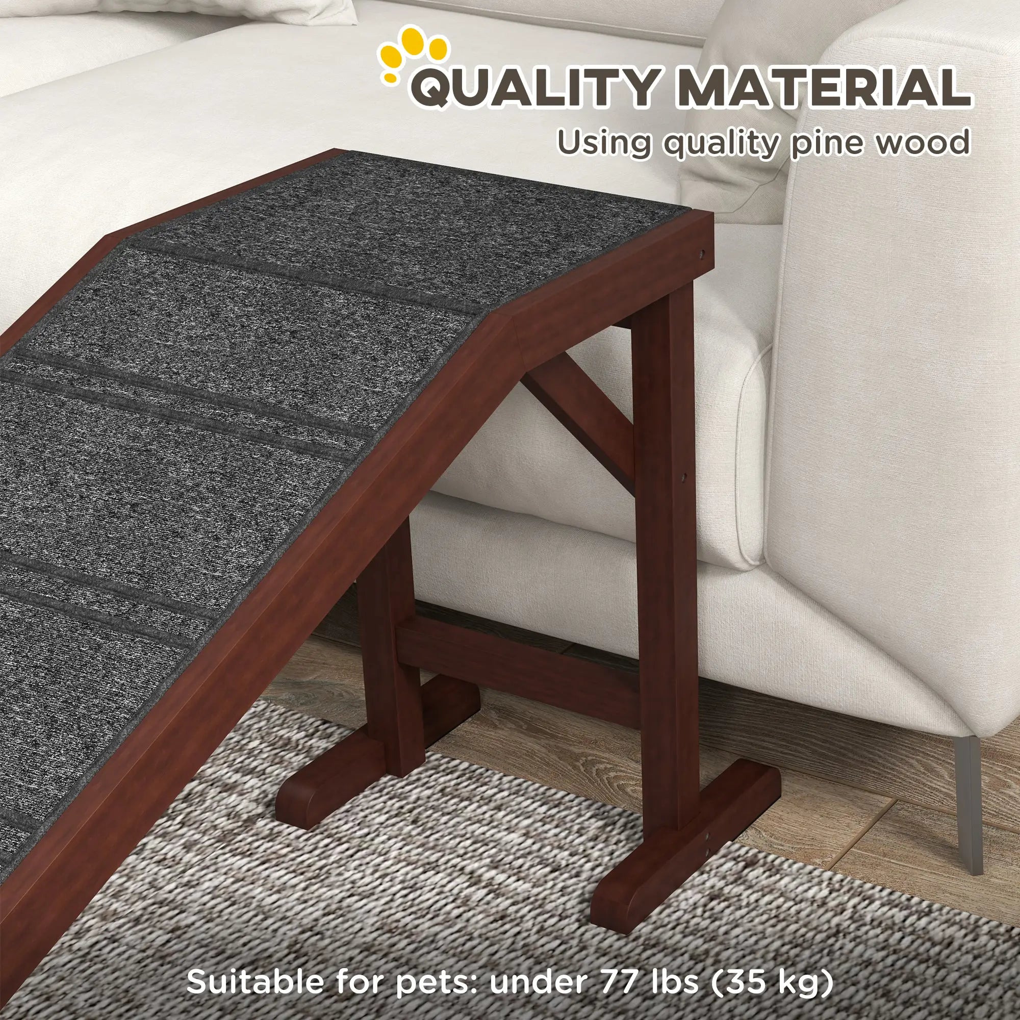 Pet Ramp Bed Steps, Non-Slip Carpet Top, Pine Wood, 74