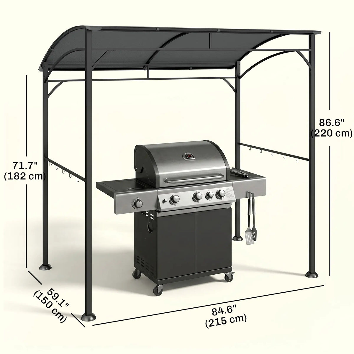 7' x 5' Charcoal Grey Garden Grill Canopy, BBQ Gazebo Tent With Steel Frame, Charcoal Grey