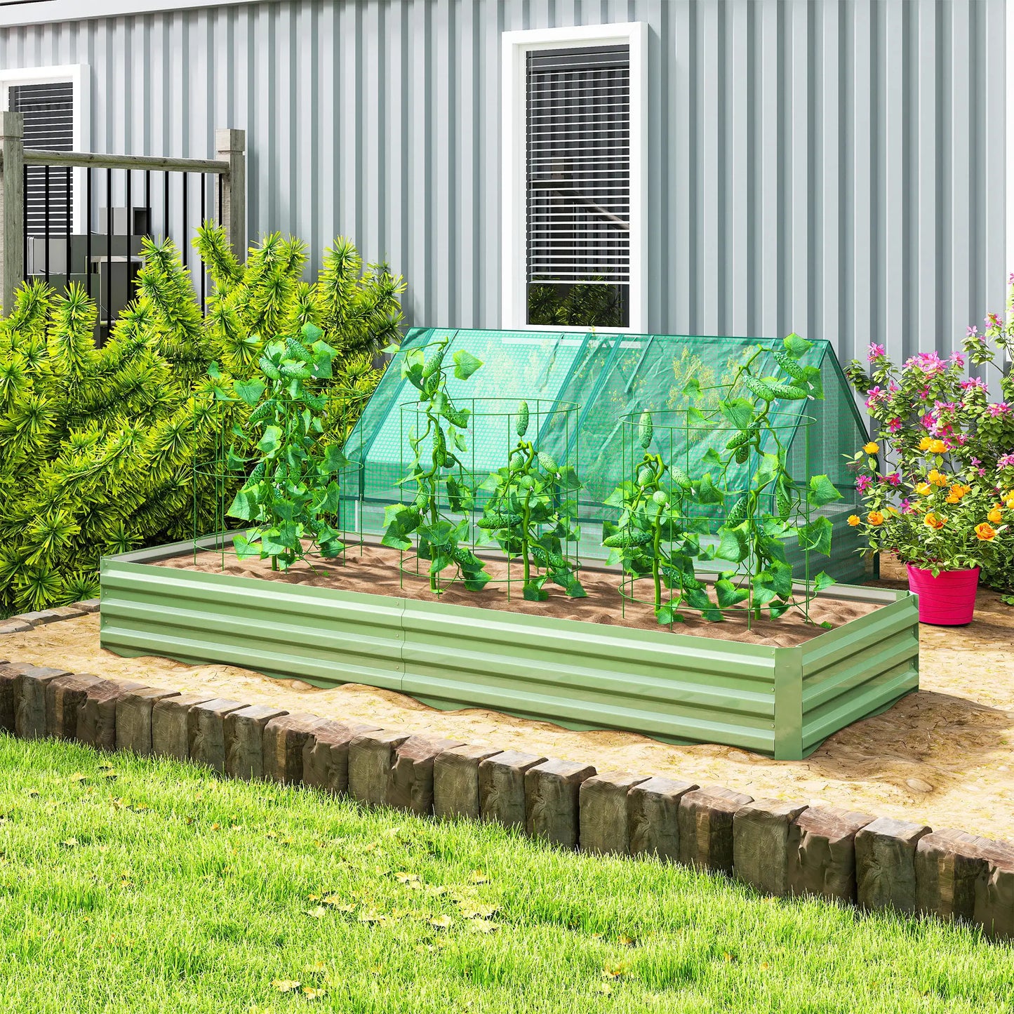 95" X 36" X 12" Galvanized Raised Garden Bed, Green Galvanized Planter Boxes at Gallery Canada