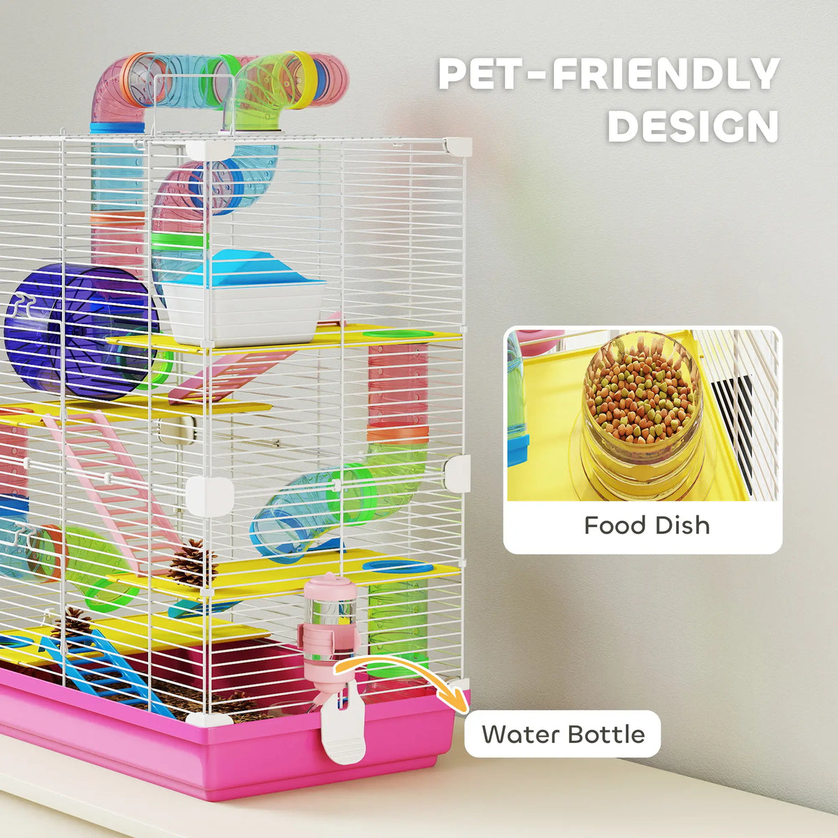 5-Tier Hamster Cage With Exercise Wheel, Pink Hamster Cages at Gallery Canada