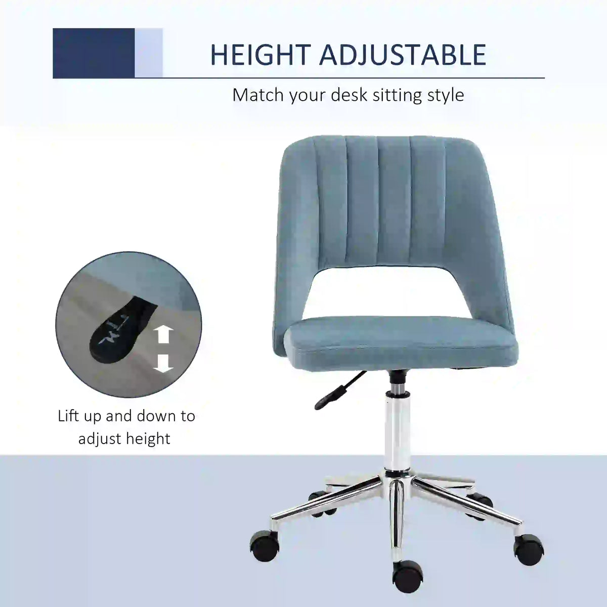 Mid Back Office Chair, Velvet Fabric, Swivel, Scallop Shape, Sky Blue Office Chairs at Gallery Canada