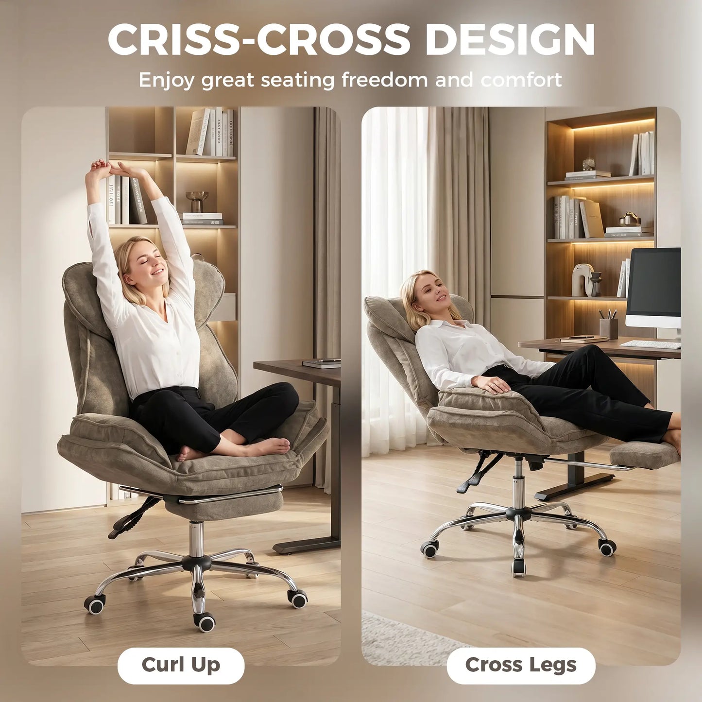 Criss Cross Chair With Wheels, Waterfall Armrests, Brown Office Chairs at Gallery Canada