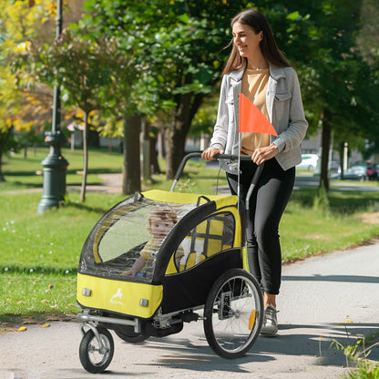 2-in-1 Bike Trailer, Foldable 2-Seat Stroller, 5-Point Harness, Yellow Kids Bike Trailers at Gallery Canada