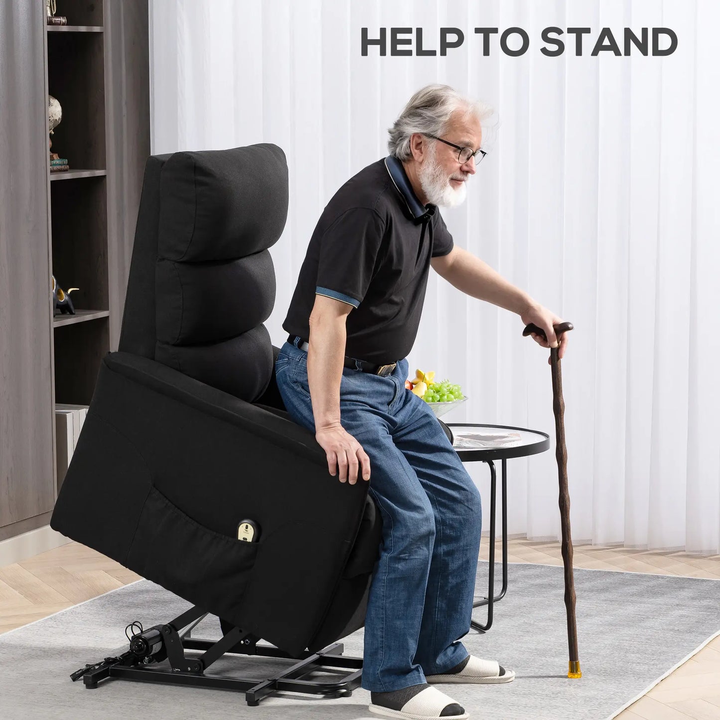 Power Lift Chair Recliner, Remote Control, Side Pockets, Black Sofas & Reclining Chairs at Gallery Canada