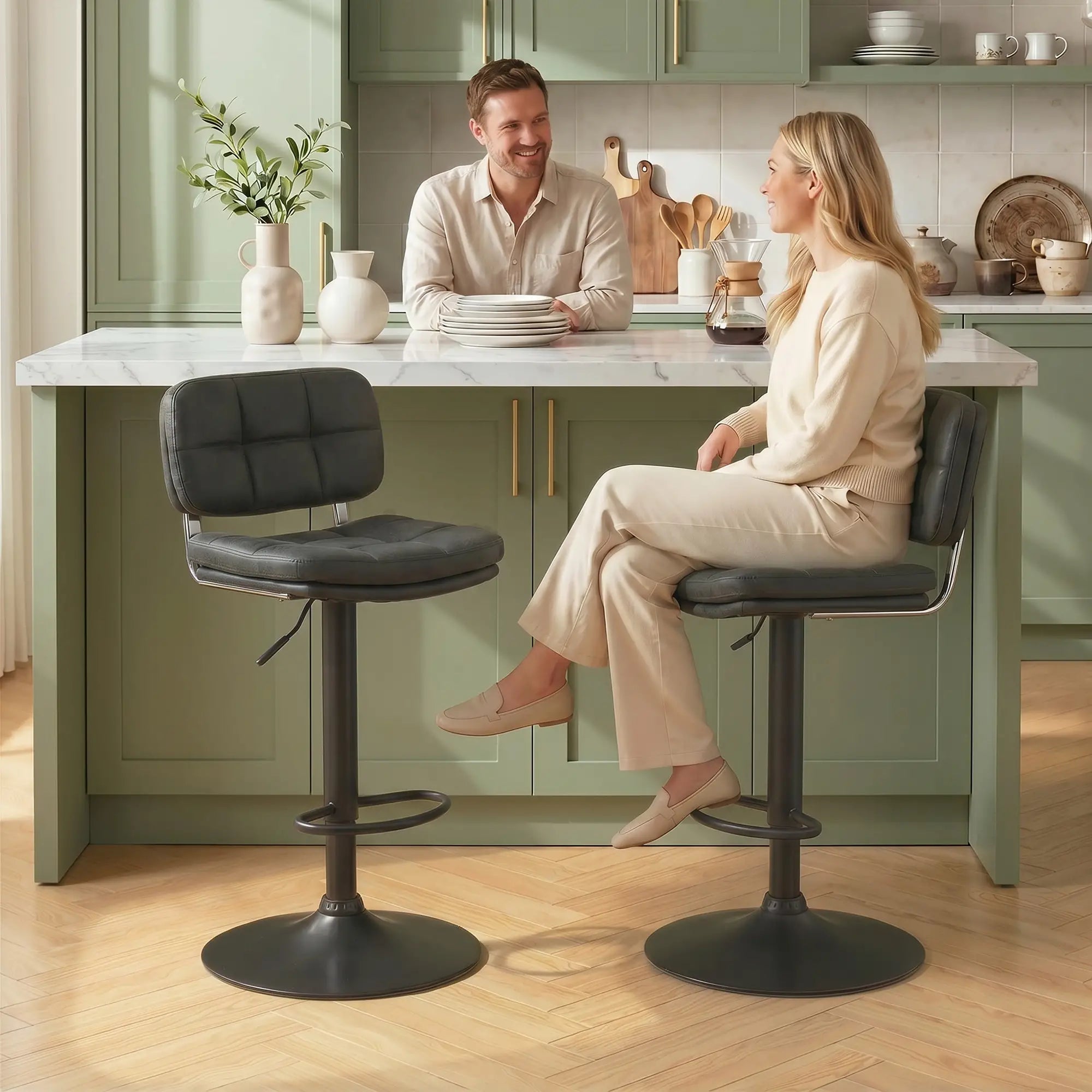 Bar Stools Set of 2, Swivel, Adjustable Height, PU Leather, PU Leather Bar Stools at Gallery Canada