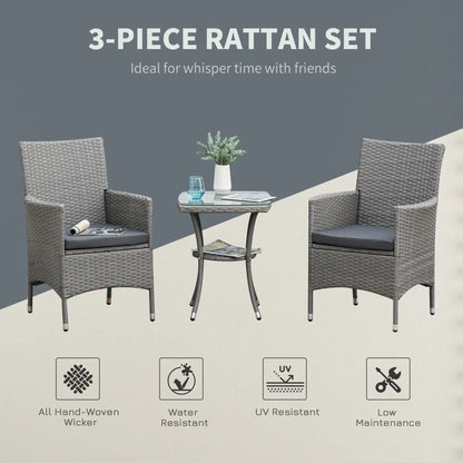 3-Piece Rattan Patio Set, Glass Table w/ Cushions, Grey Bistro Sets at Gallery Canada