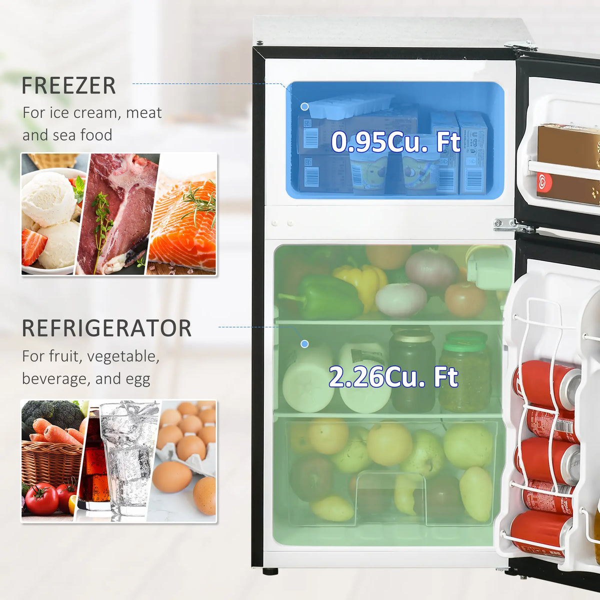 3.2 Cu Ft Compact Refrigerator, Mini Fridge with Freezer, Black Small Kitchen Appliances at Gallery Canada