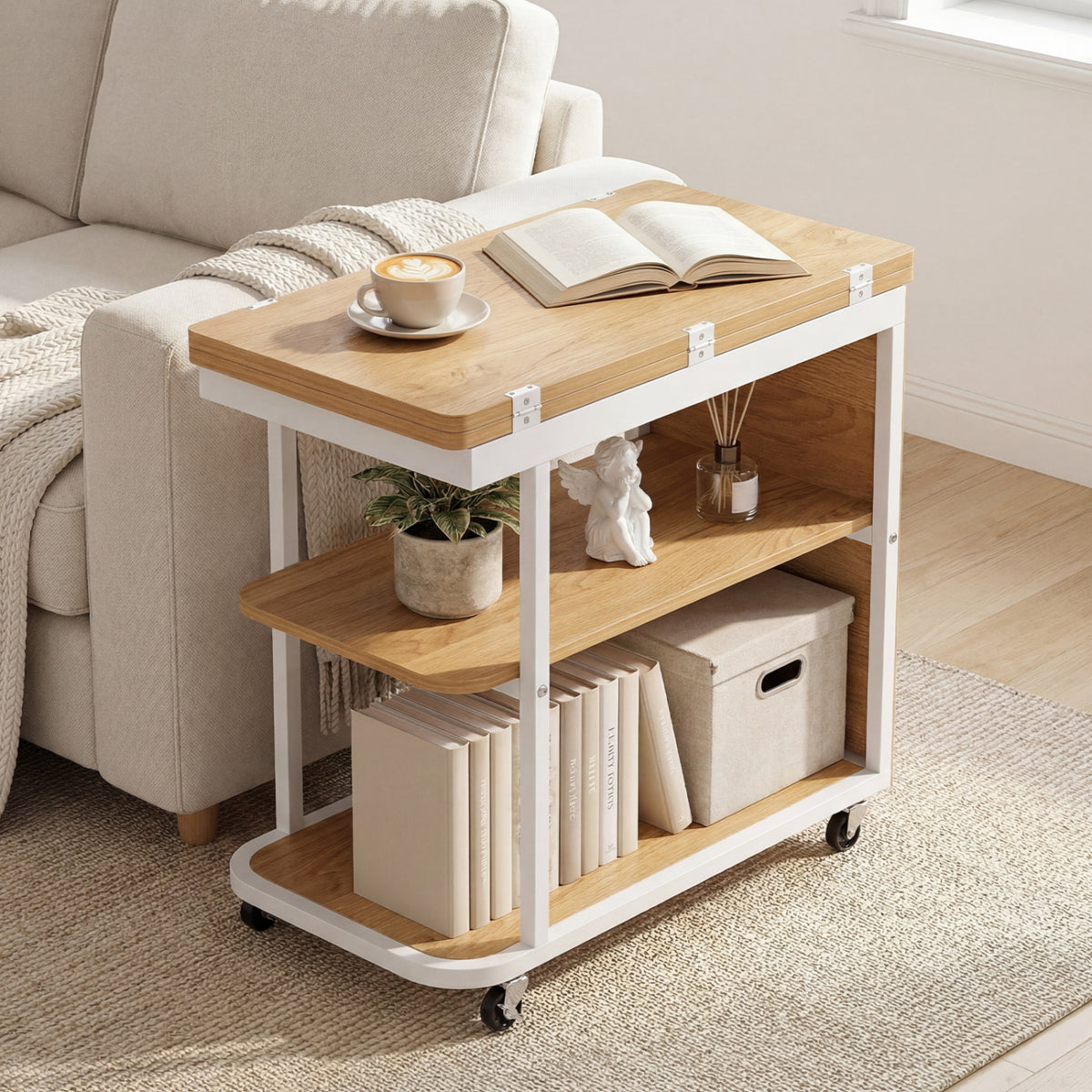 Mobile Night Stand with Foldable Swivel Top and 2-Tier Shelf for Small Spaces, Gray End & Side Tables at Gallery Canada