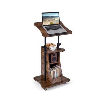 Mobile Podium Stand, Adjustable Height, Tilting Tabletop, Storage, Brown Laptop Tables & Printer Stands at Gallery Canada