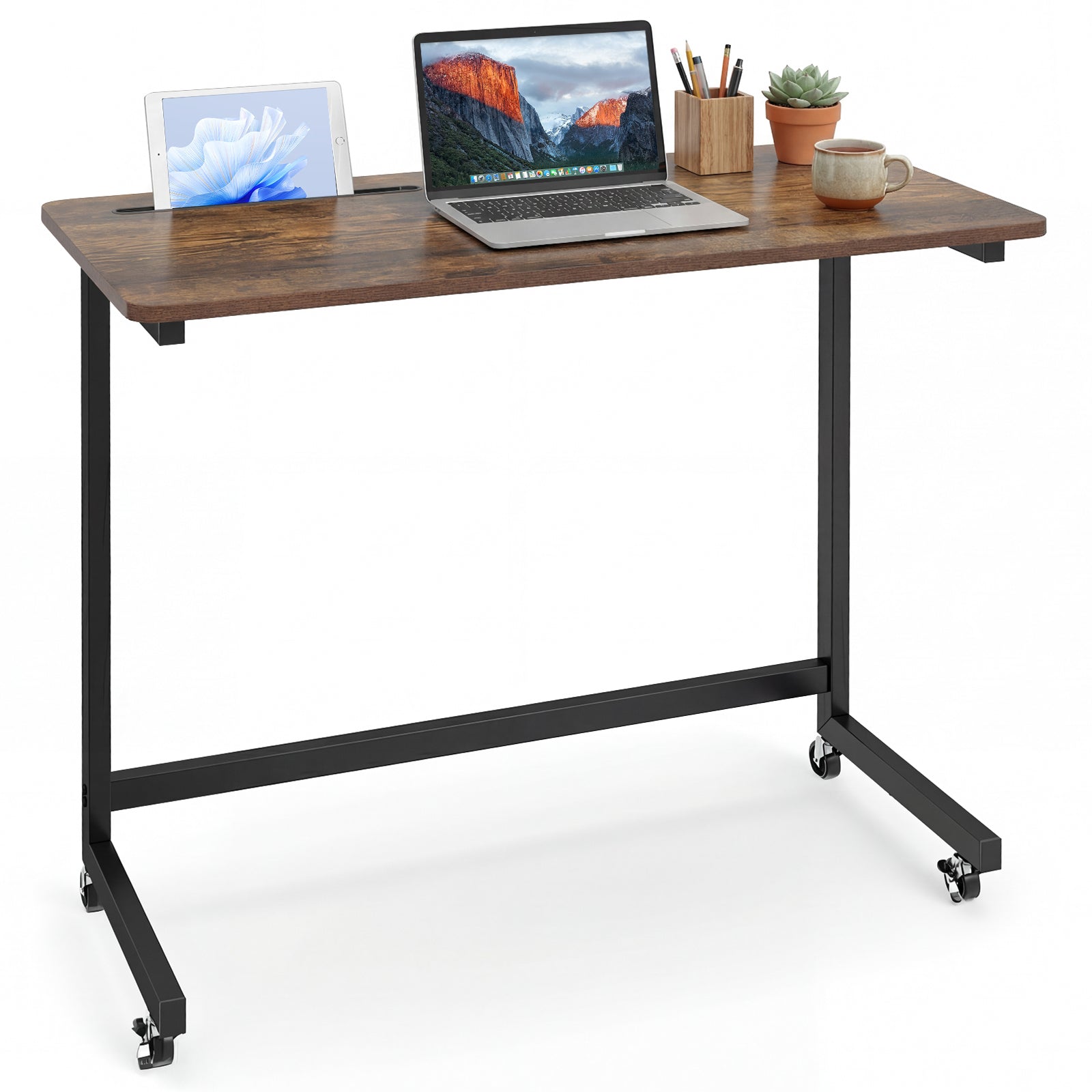Mobile Side Table Rolling Laptop Desk Cart with Tablet Slot, Rustic Brown End & Side Tables at Gallery Canada