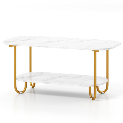 Modern 2-tier Faux Marble Top Coffee Table, White Coffee Tables at Gallery Canada