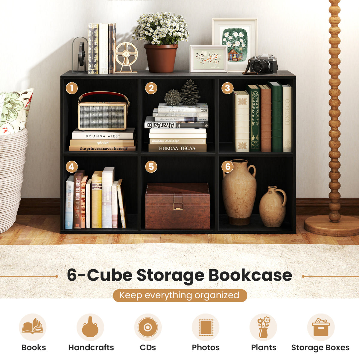 6-Cube Bookcase with Anti-Tipping Kit, Black Bookcases at Gallery Canada