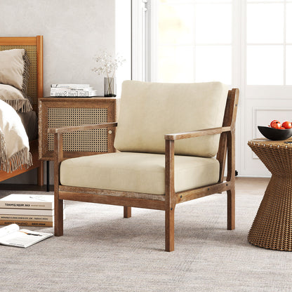 Modern Accent Chair, Solid Rubber Wood Armrests, Beige Accent Chairs at Gallery Canada