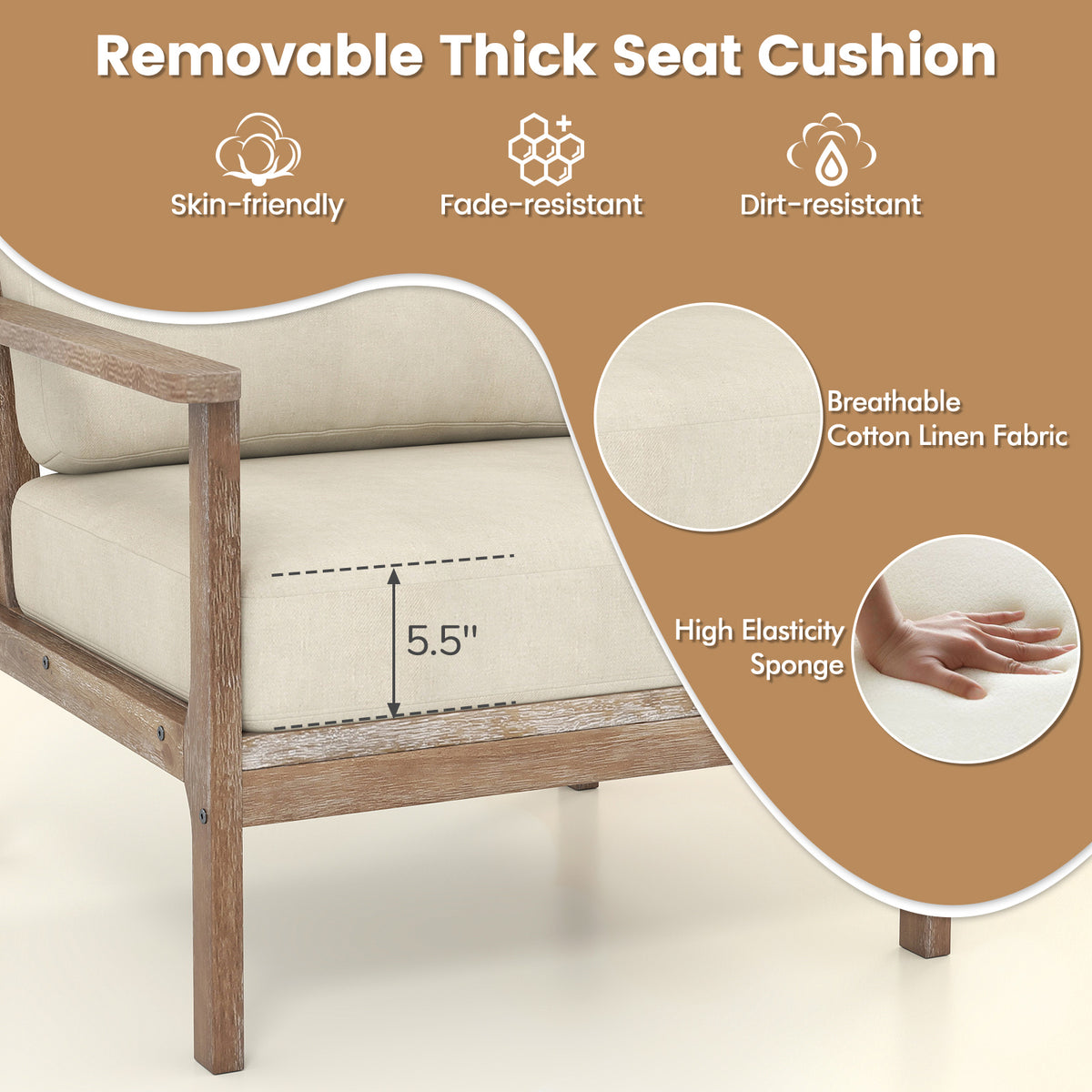 Modern Accent Chair, Solid Rubber Wood Armrests, Beige Accent Chairs at Gallery Canada