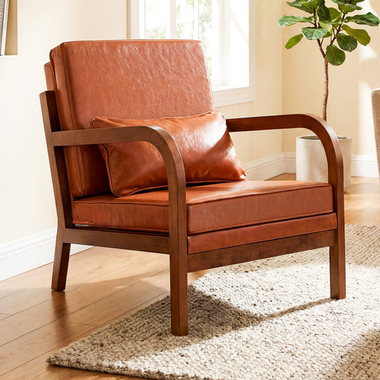 Modern Accent Chair, Faux Leather Linen Fabric, Brown Accent Chairs Brown at Gallery Canada