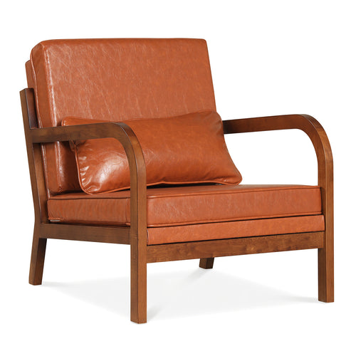 Modern Accent Chair, Faux Leather Linen Fabric, Brown