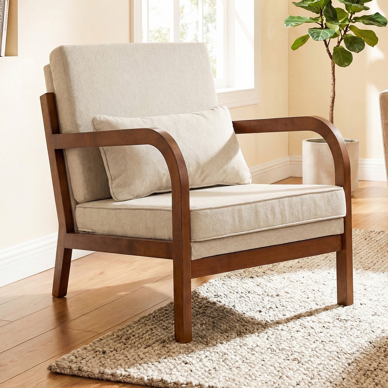 Modern Accent Chair, Faux Leather Linen Fabric, White Accent Chairs at Gallery Canada