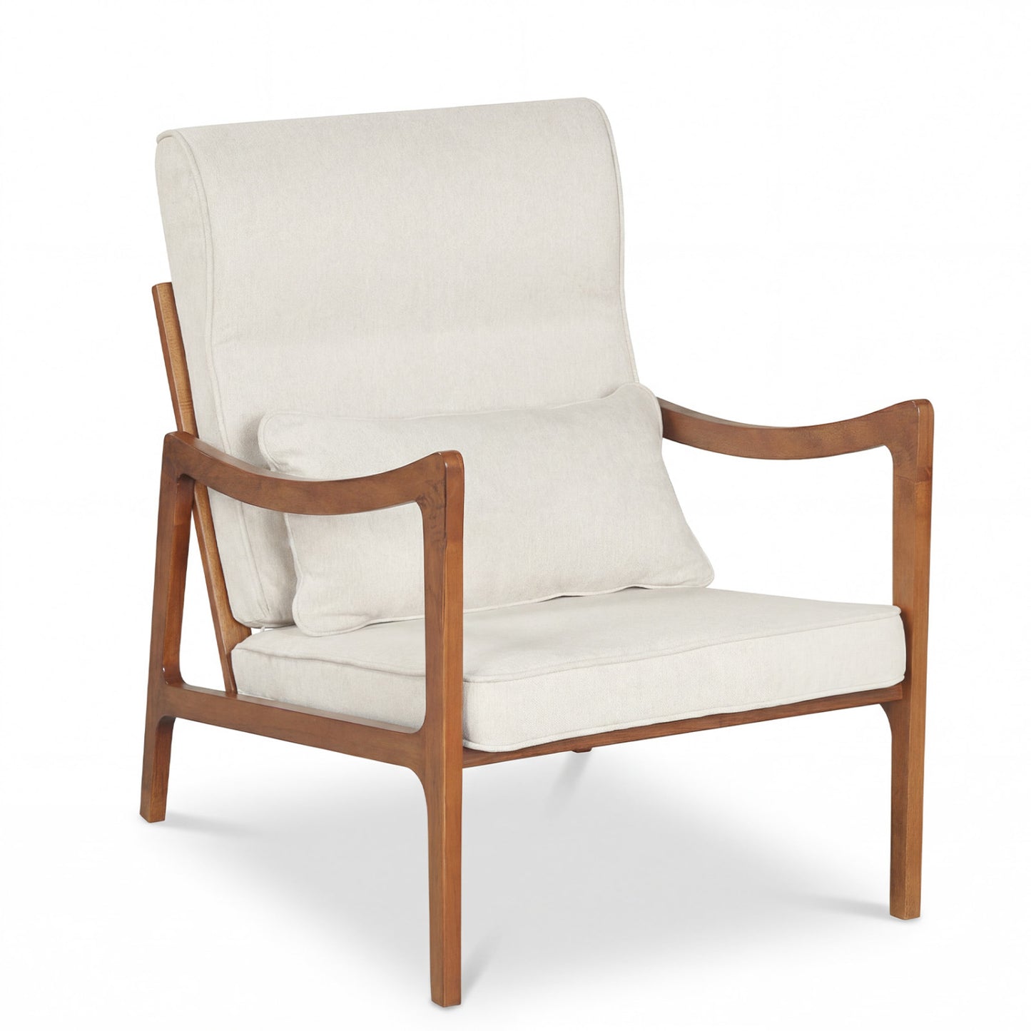 Modern Accent Chair, Solid Rubber Wood Faux Leather Armchair, White Accent Chairs White at Gallery Canada