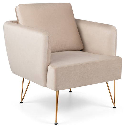 Accent Chair With Back Cushion, Metal Legs, Beige, Golden Accent Chairs Beige at Gallery Canada