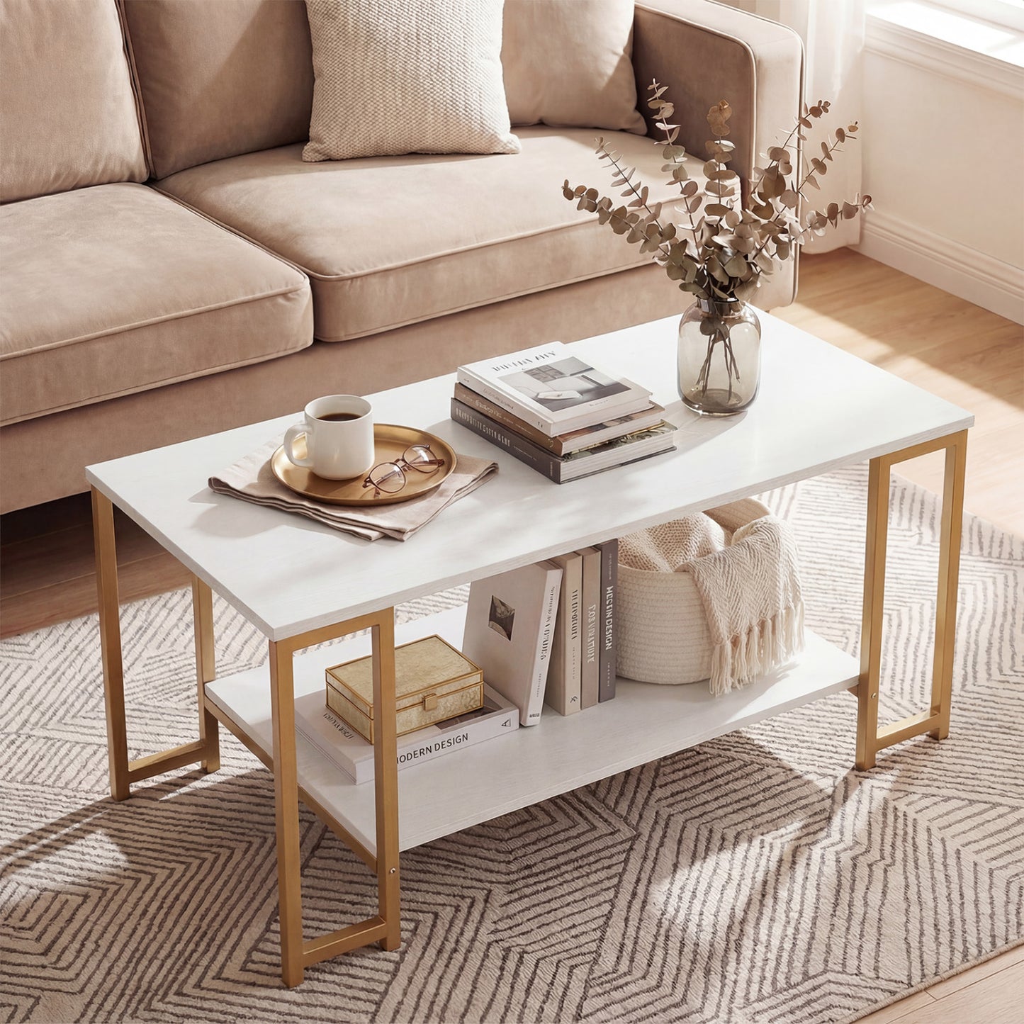 Modern Accent Table With Open Storage Shelf, White Coffee Tables at Gallery Canada