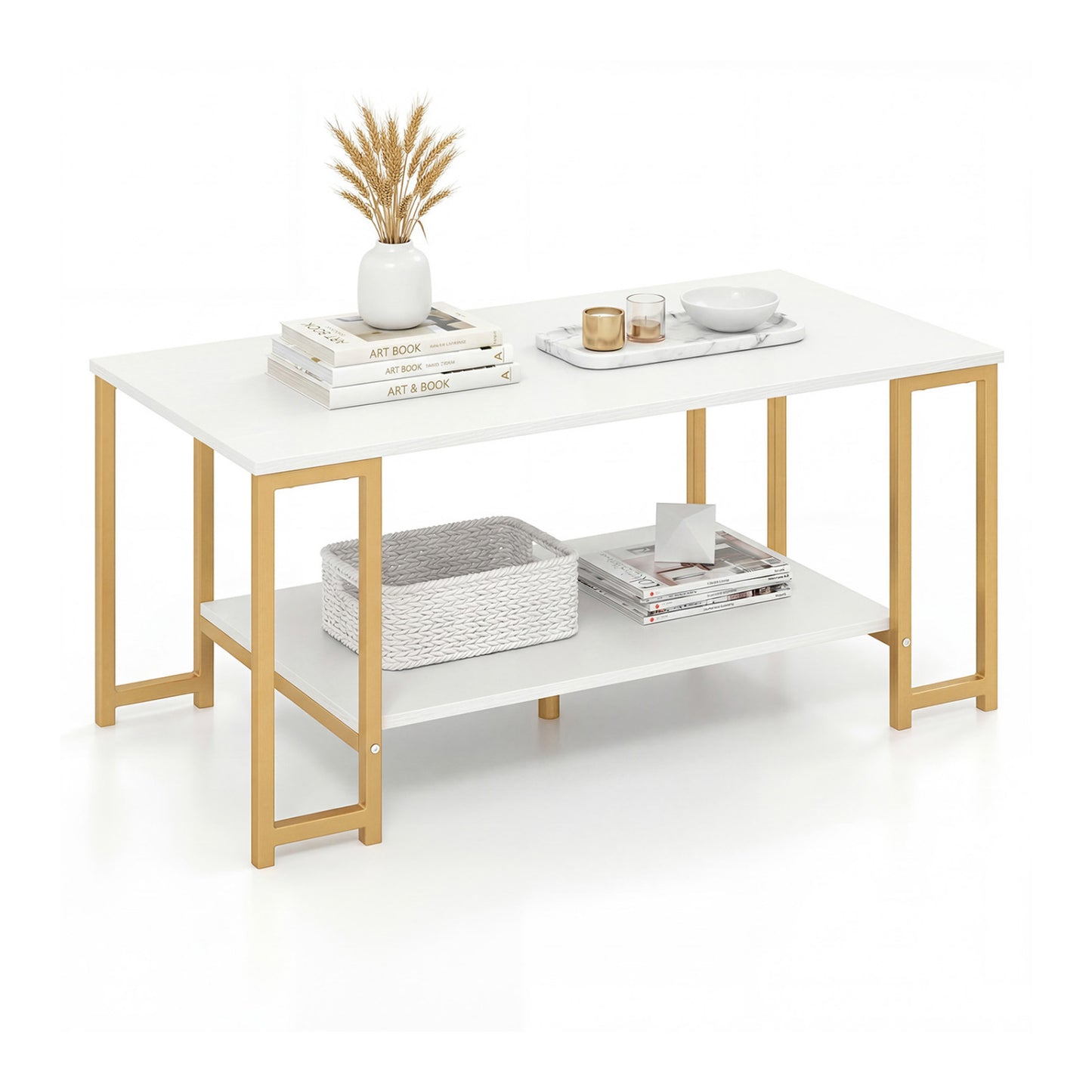 Modern Accent Table With Open Storage Shelf, White Coffee Tables at Gallery Canada