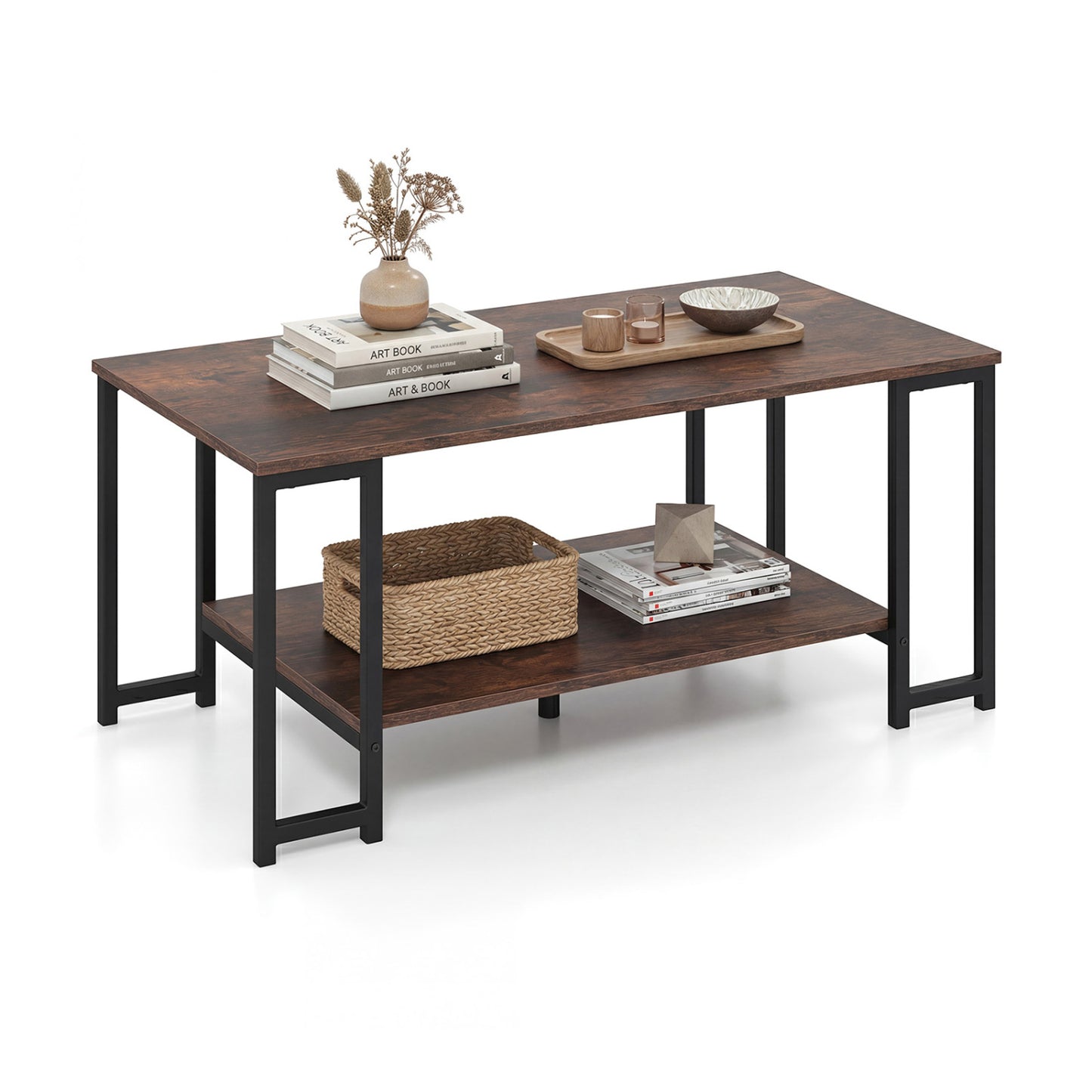 Modern Accent Table with Open Storage Shelf for Apartment and Lounge, Rustic Brown Coffee Tables Rustic Brown at Gallery Canada