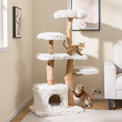 Modern Cat Tree 53 Inch Tall Natural Branch Wooden Cat Tower with Jute Scratching Posts, White Cat Trees Condos & Scratchers at Gallery Canada
