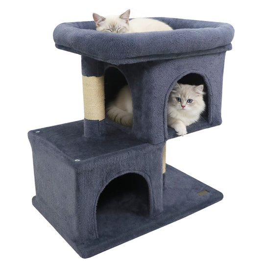 Modern Cat Tree Space-saving Cat Tower with Upholstered Perch and 2 Cat Condos-Dark Grey, Dark Gray Cat Trees Condos & Scratchers Dark Gray at Gallery Canada