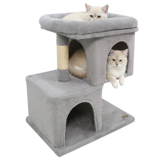 Modern Cat Tree Space-saving Cat Tower with Upholstered Perch and 2 Cat Condos, Gray Cat Trees Condos & Scratchers Gray at Gallery Canada