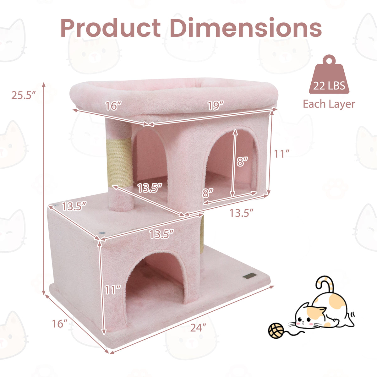 Modern Cat Tree Space-saving Cat Tower with Upholstered Perch and 2 Cat Condos, Pink Cat Trees Condos & Scratchers at Gallery Canada