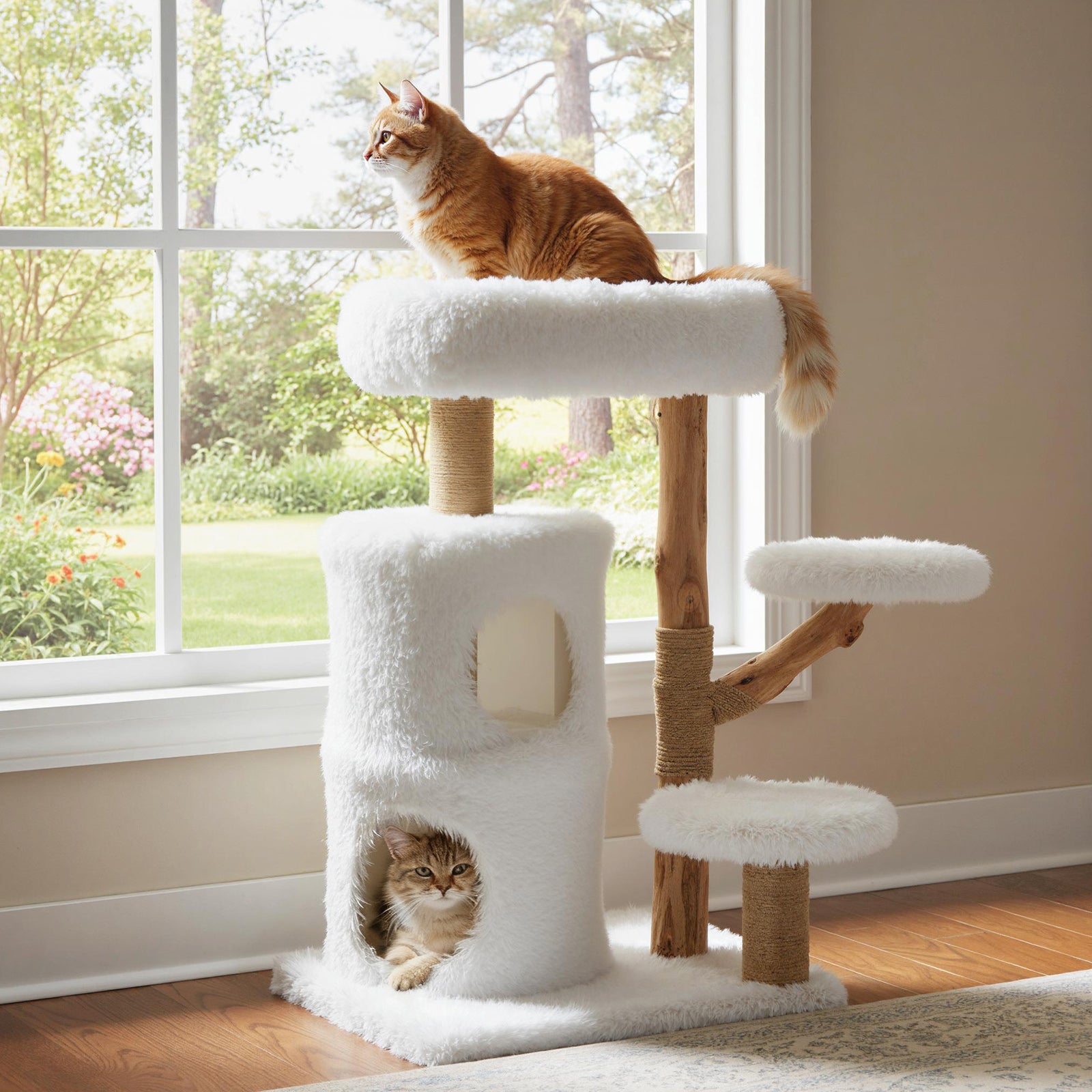 Modern Cat Tree for Indoor Cats 30.5 Cat Tower with Real Solid Wood Branches, White Cat Trees Condos & Scratchers at Gallery Canada