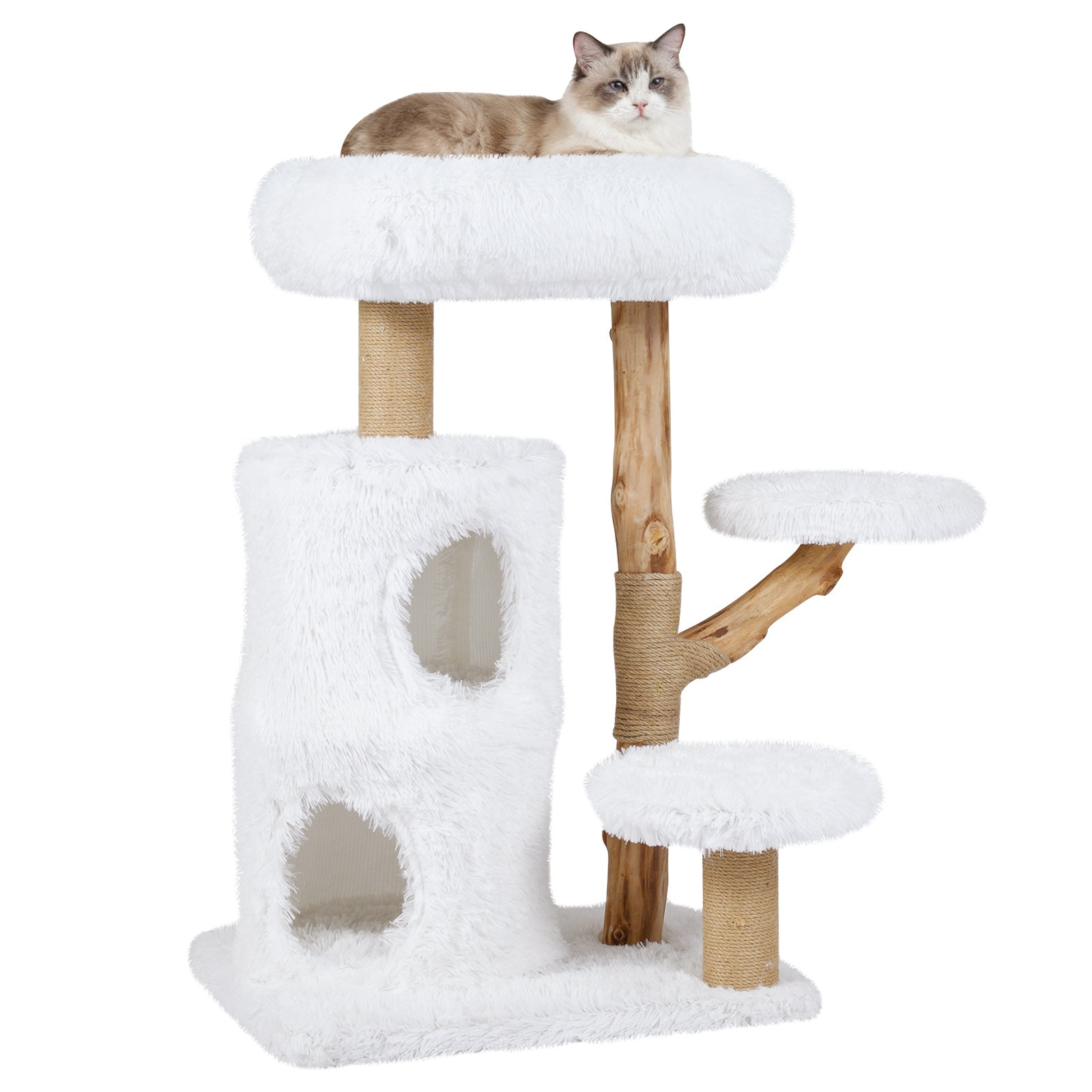 Modern Cat Tree for Indoor Cats 30.5 Cat Tower with Real Solid Wood Branches, White Cat Trees Condos & Scratchers White at Gallery Canada