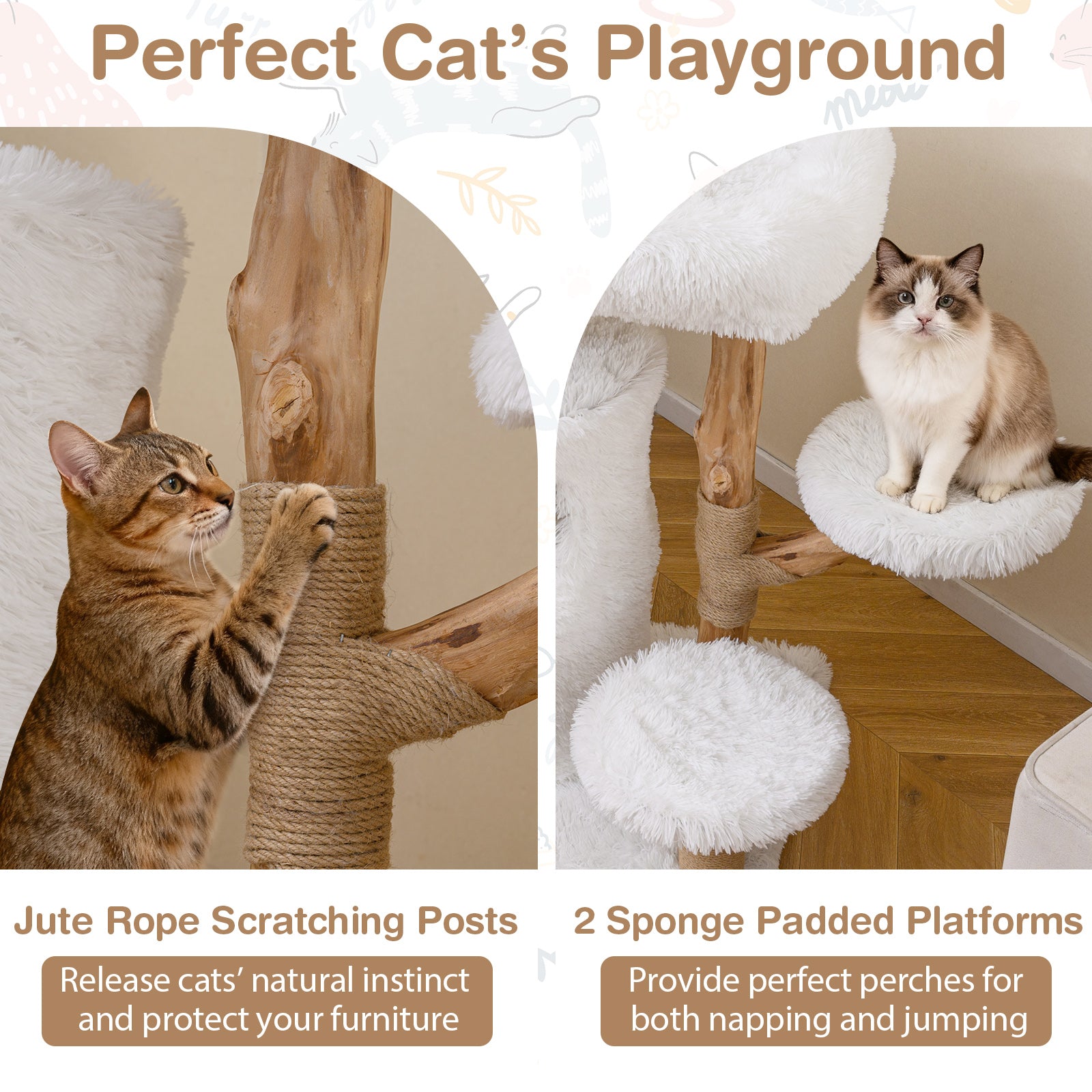 Modern Cat Tree for Indoor Cats 30.5 Cat Tower with Real Solid Wood Branches, White Cat Trees Condos & Scratchers at Gallery Canada