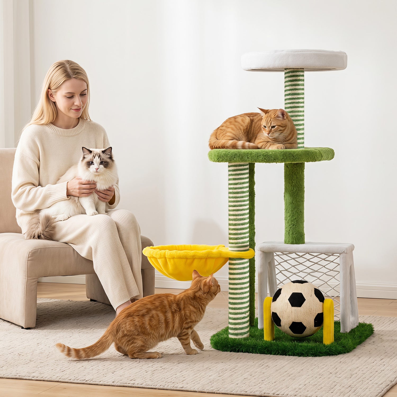 Multi-Level Cat Tower With Perches, Green Cat Trees Condos & Scratchers at Gallery Canada