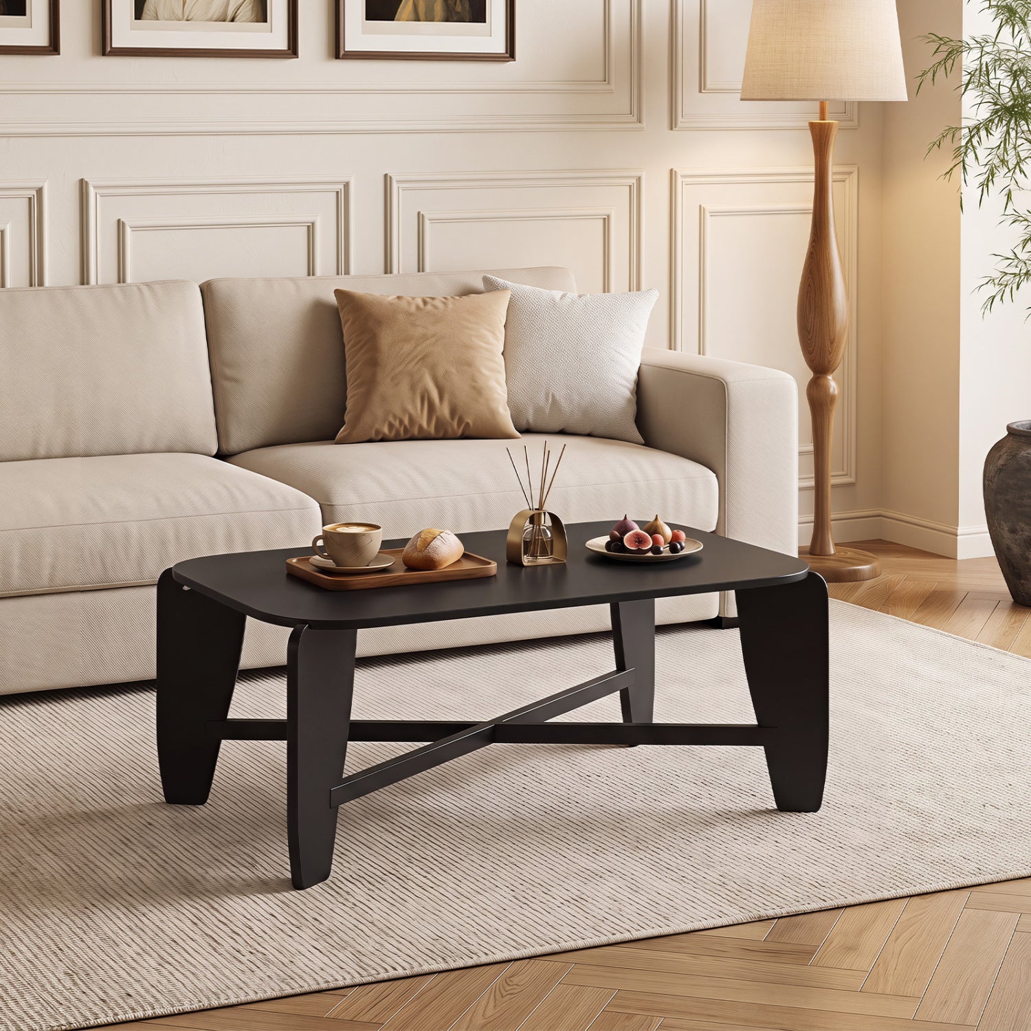 Modern Coffee Table, Rubber Wood Cross-Leg, Black Coffee Tables at Gallery Canada