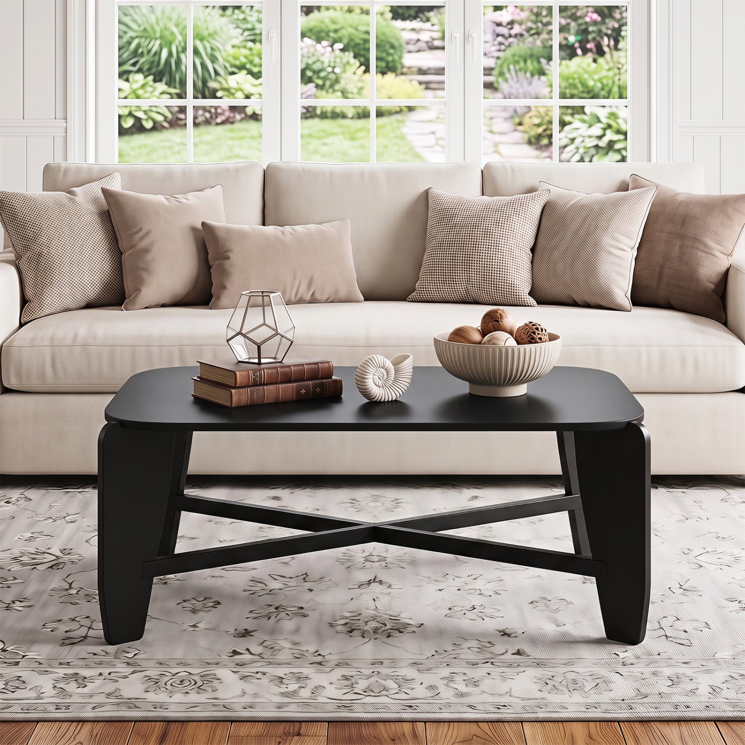 Modern Coffee Table, Rubber Wood Cross-Leg, Black Coffee Tables at Gallery Canada