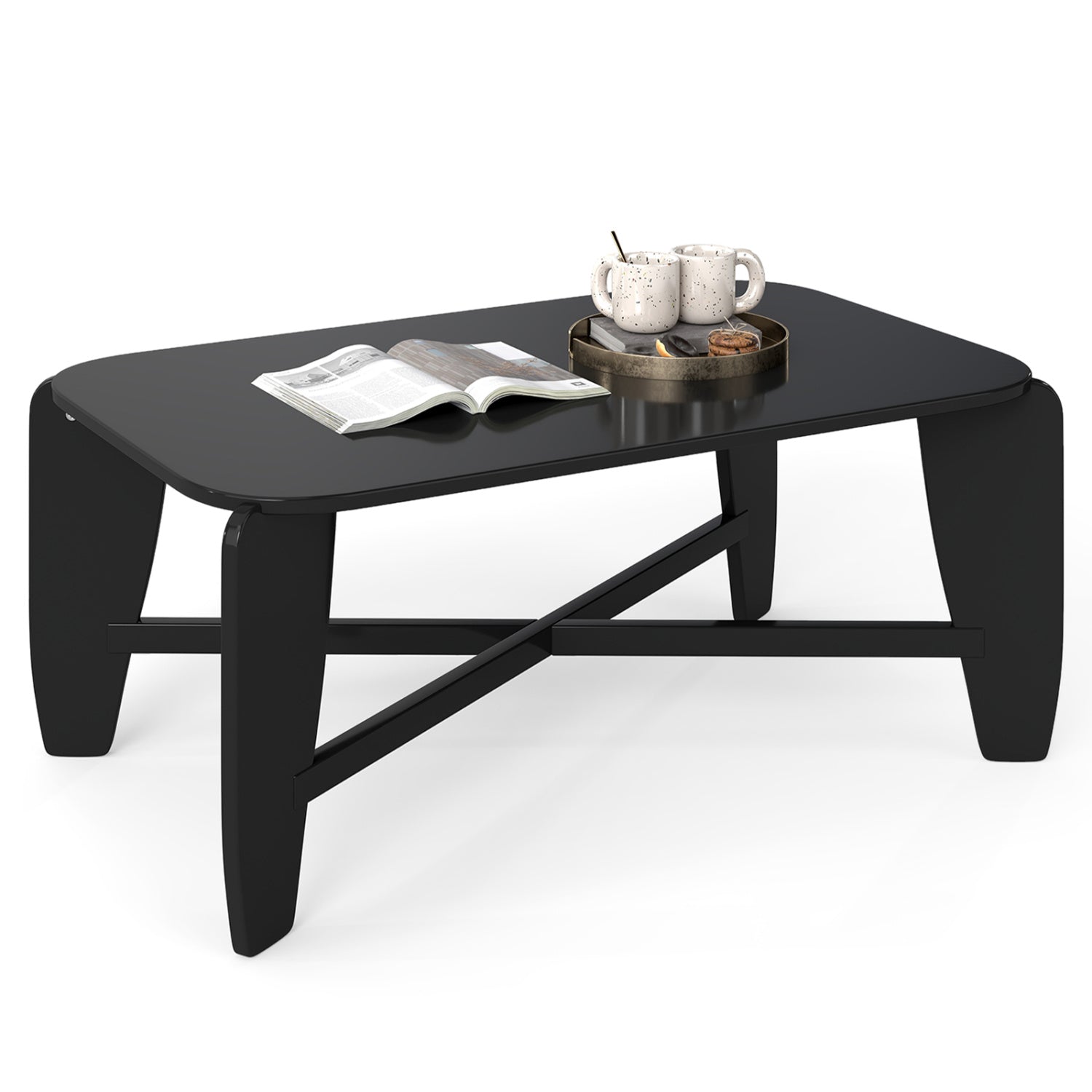 Modern Coffee Table, Rubber Wood Cross-Leg, Black Coffee Tables at Gallery Canada