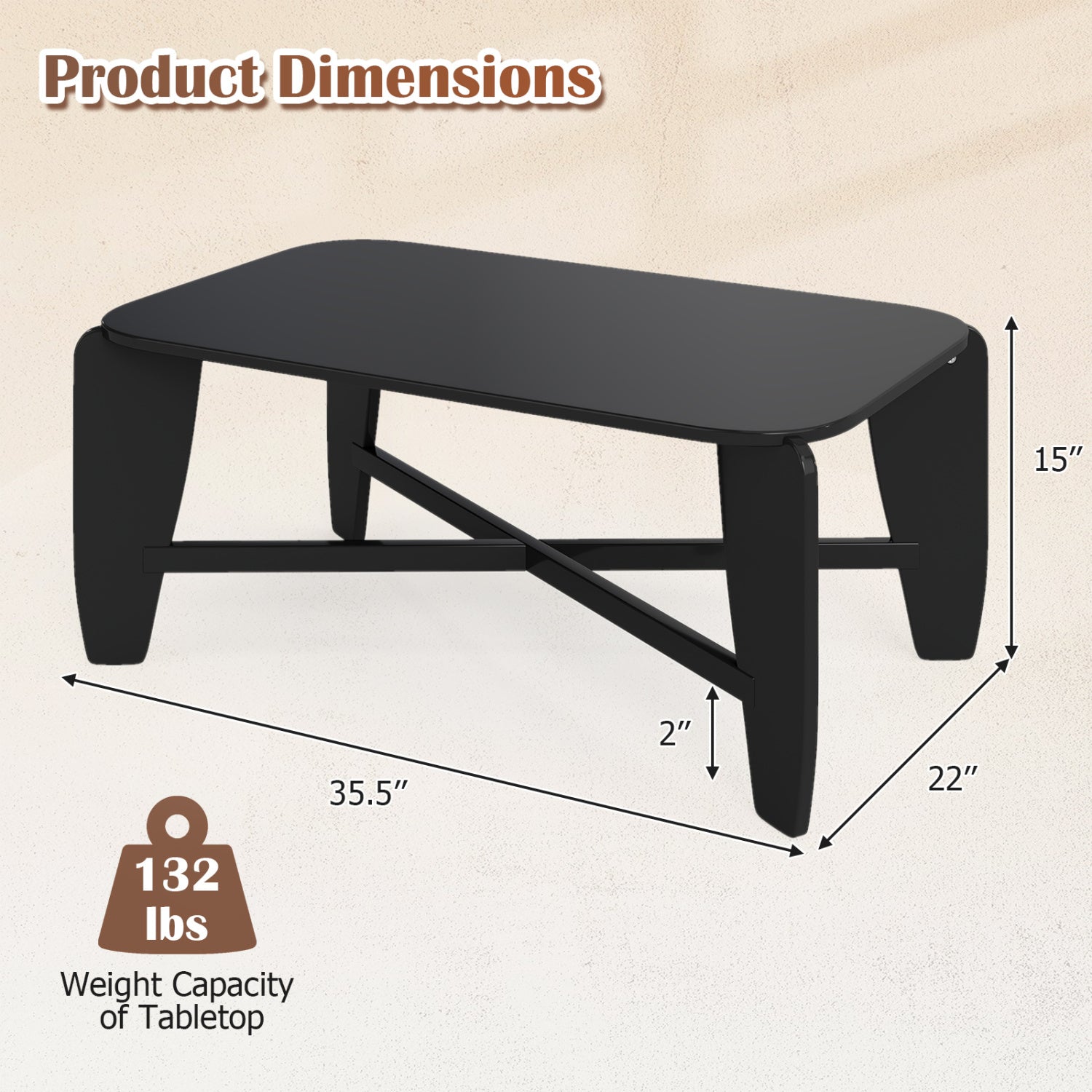 Modern Coffee Table, Rubber Wood Cross-Leg, Black Coffee Tables at Gallery Canada