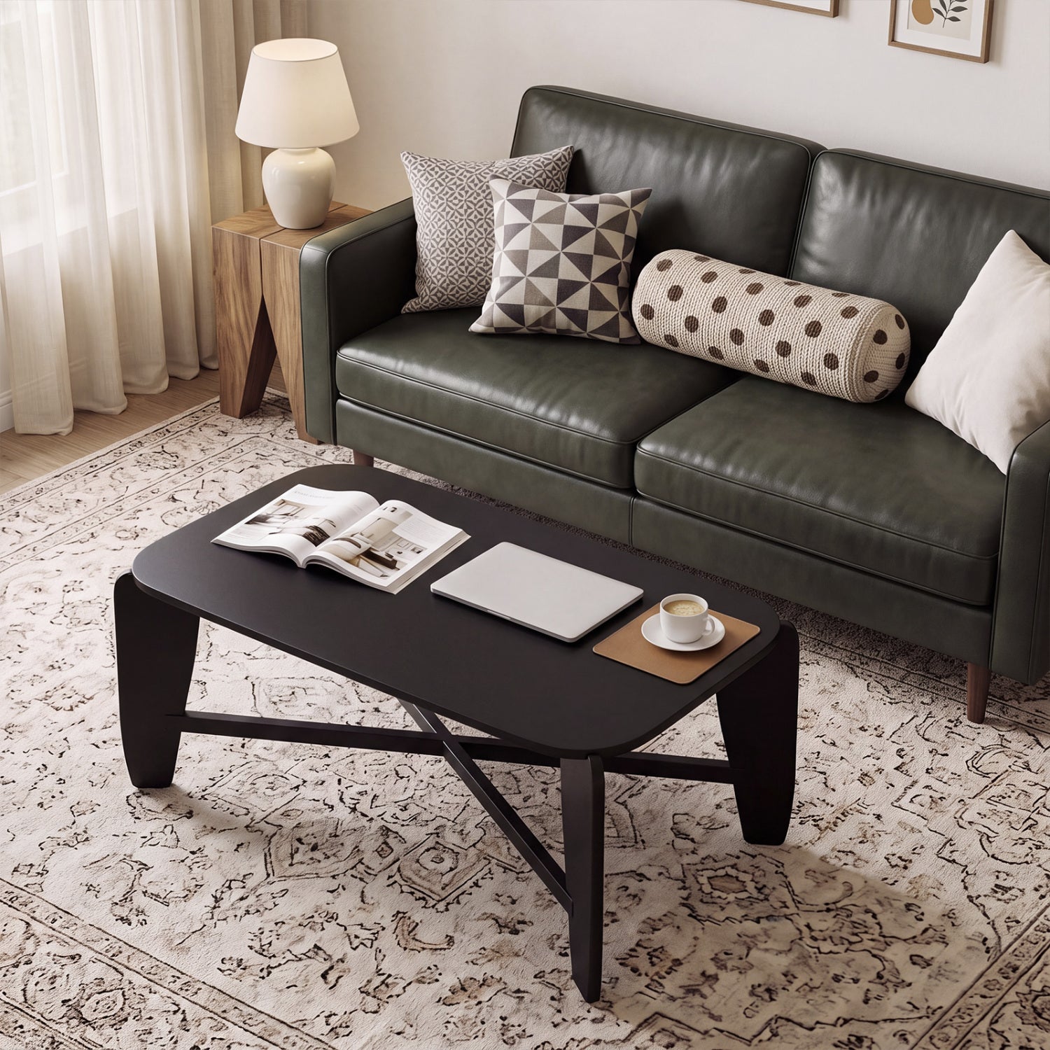 Modern Coffee Table, Rubber Wood Cross-Leg, Black Coffee Tables at Gallery Canada