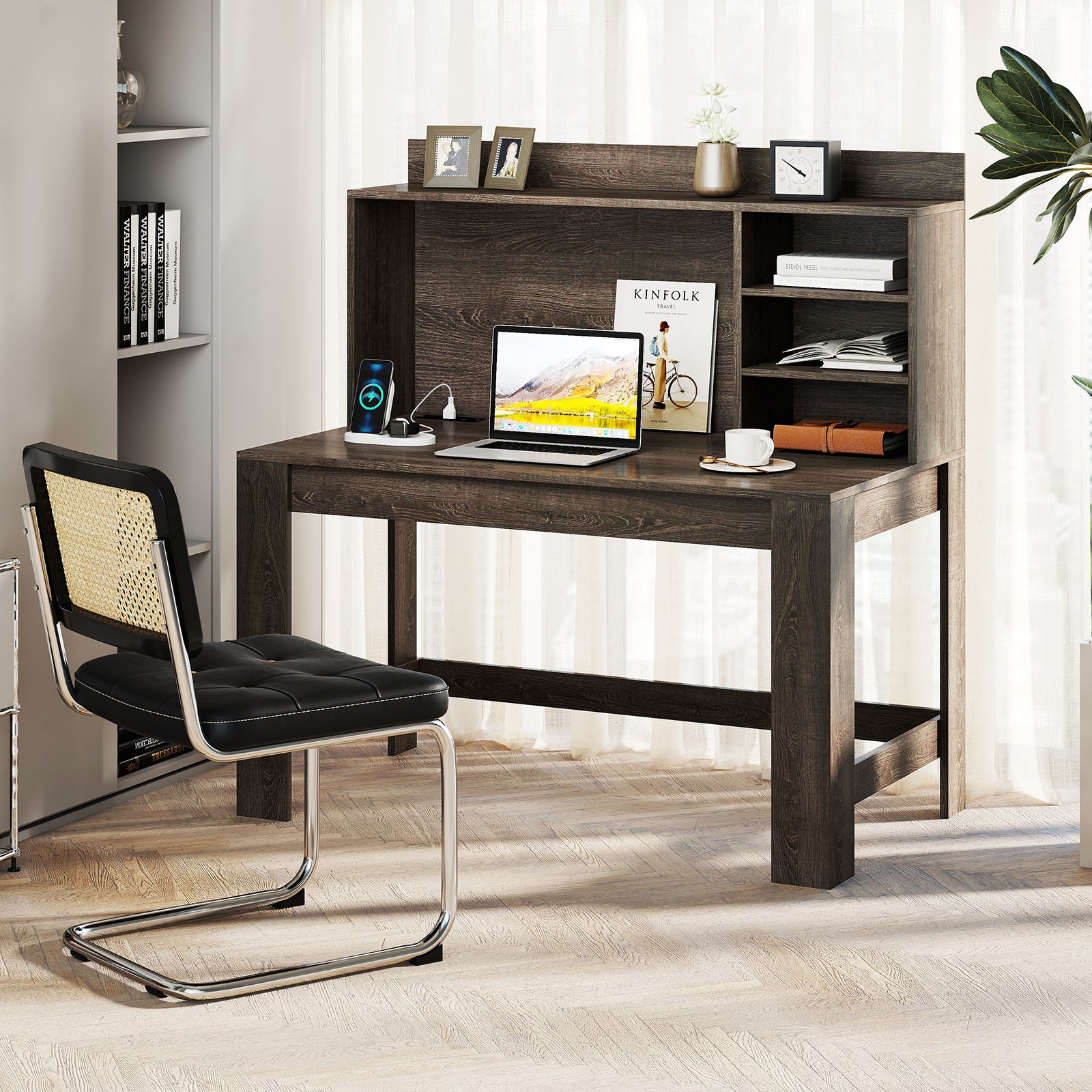 Modern Computer Desk With Hutch, Storage Shelves, Oak Computer Desks at Gallery Canada