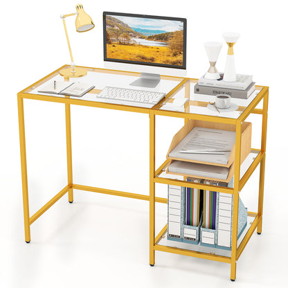 Modern Console Table, 2 Open Shelves, Metal Frame, Golden Console Tables at Gallery Canada