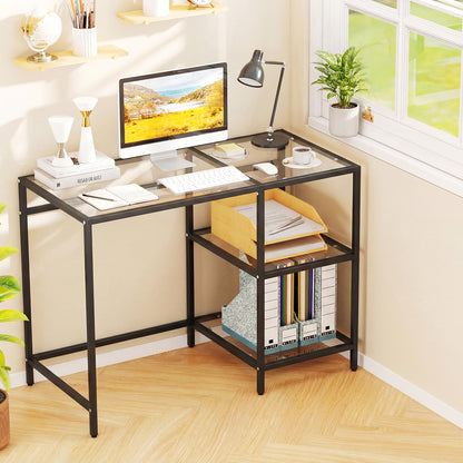 Modern Console Table, 2 Open Shelves, Metal Frame, Black Writing Desks at Gallery Canada