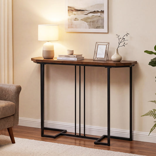Modern Narrow Console Table, Metal Legs, Rustic Brown Console Tables Rustic Brown at Gallery Canada