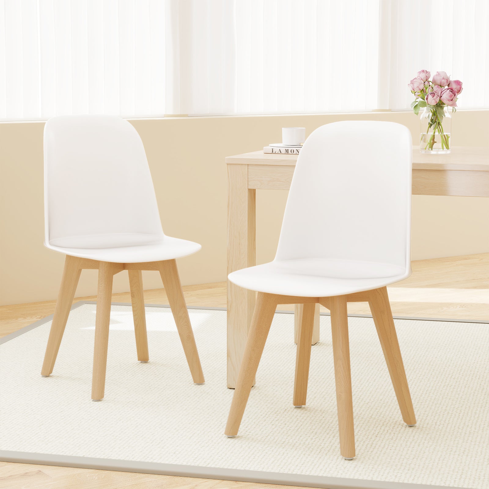 Modern Dining Chair Set Of 2, Solid Beech Wood Legs, White Dining Chairs at Gallery Canada