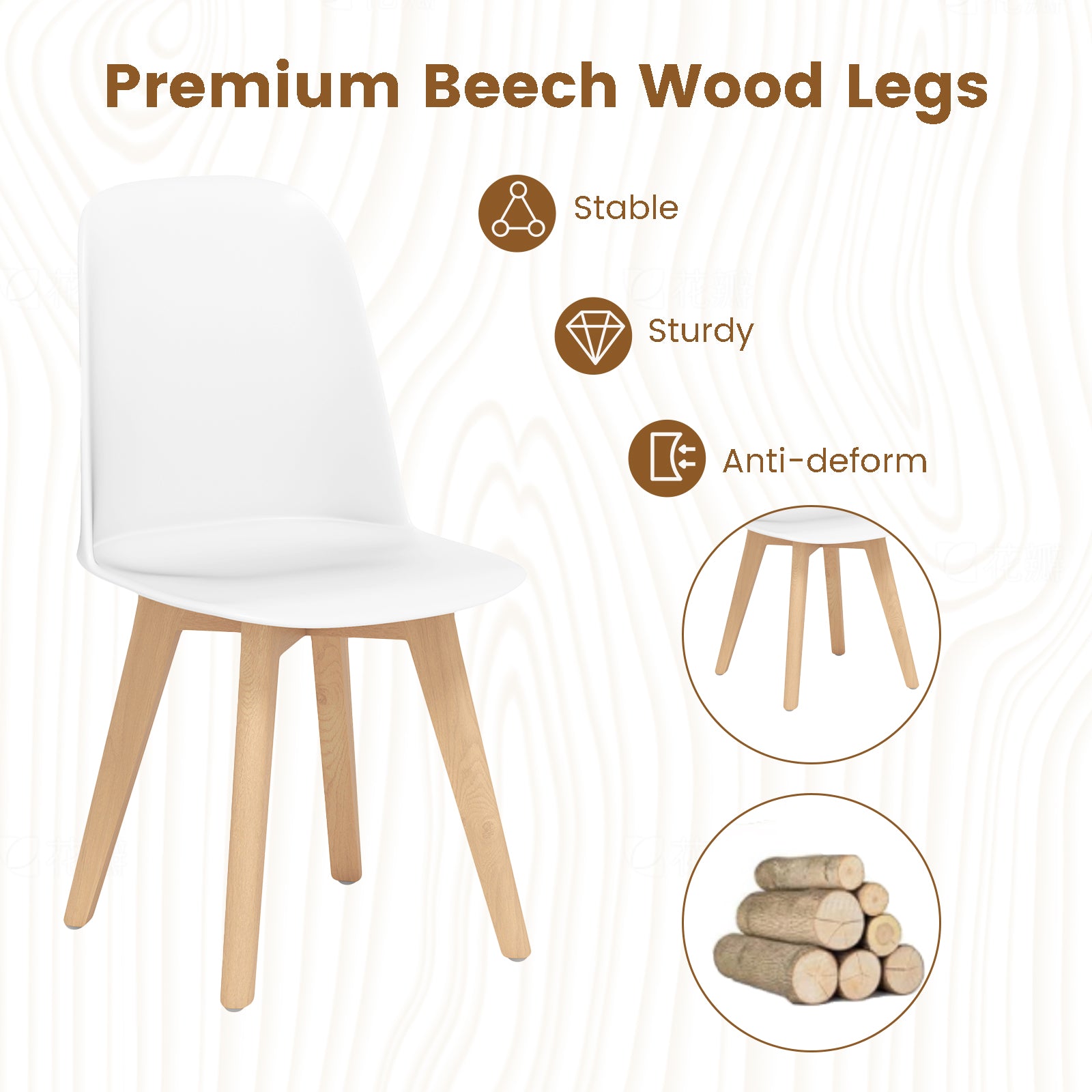 Modern Dining Chair Set Of 2, Solid Beech Wood Legs, White Dining Chairs at Gallery Canada
